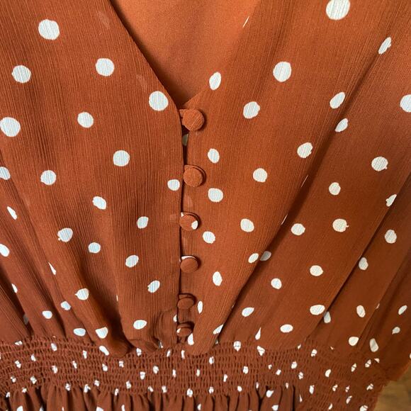 Madewell Smocked Waist Mini Dress in Inkspot Dots Orange Womens Size Medium - Picture 8 of 9